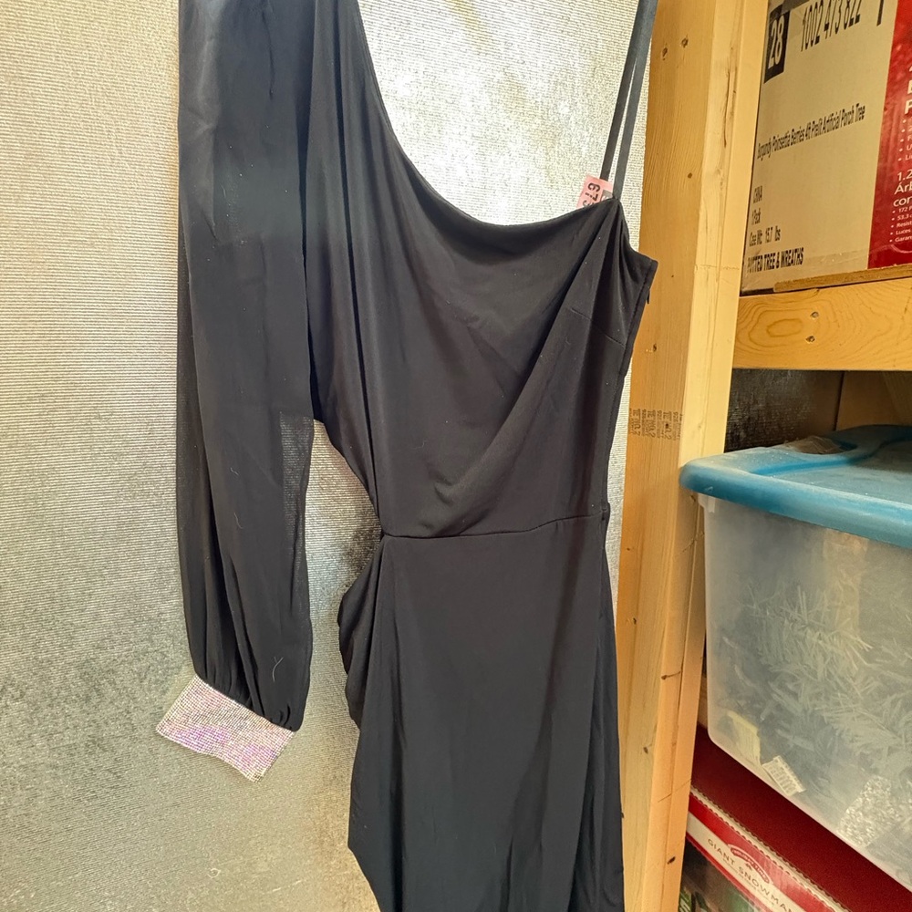 City Studio Black Long Sleeve One-Shoulder Dress